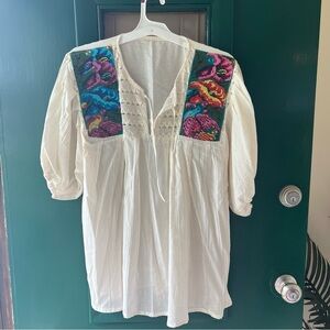 Embroidered White Blouse with Colorful Accents